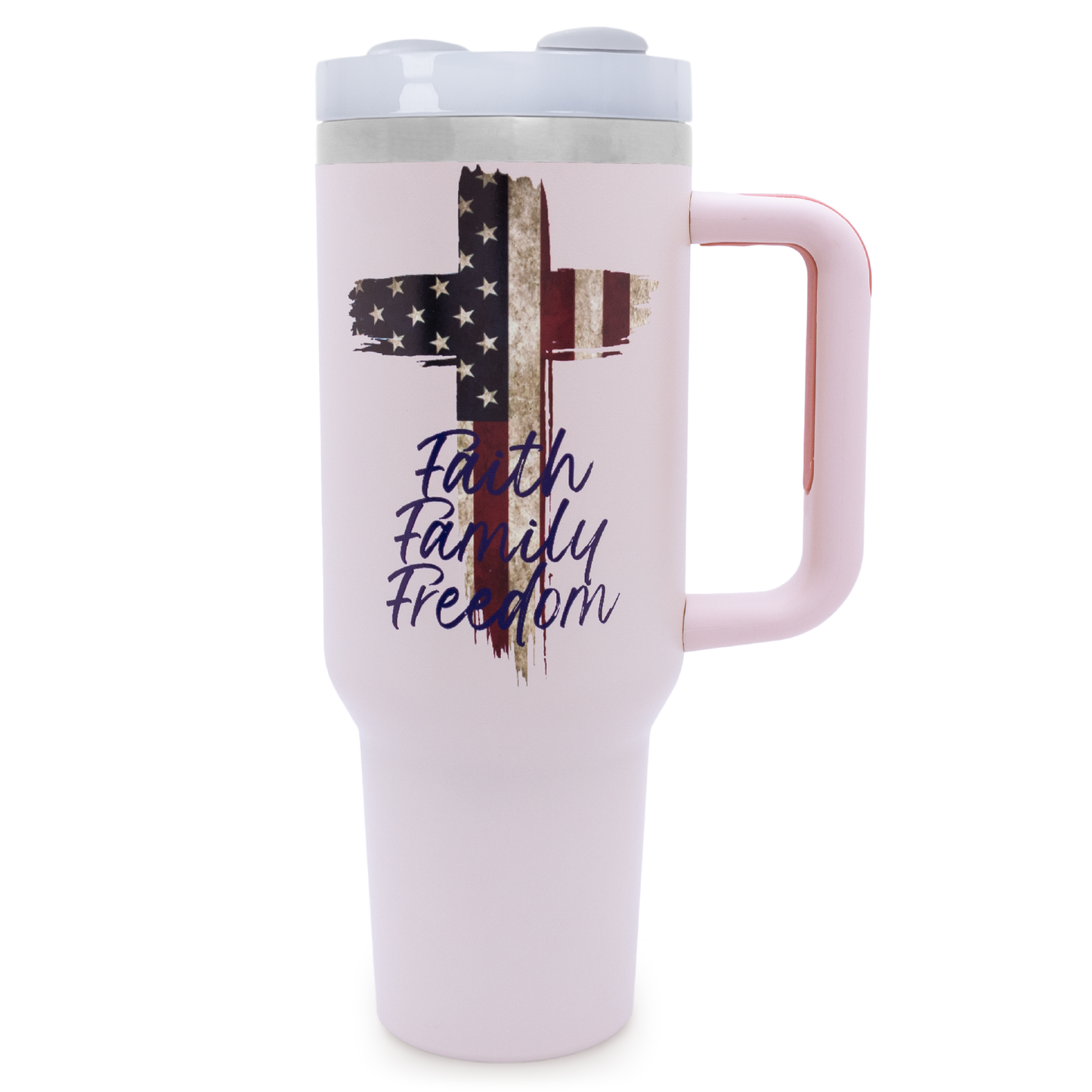 Faith, Family, Freedom 40 oz. Tumbler Light Pink