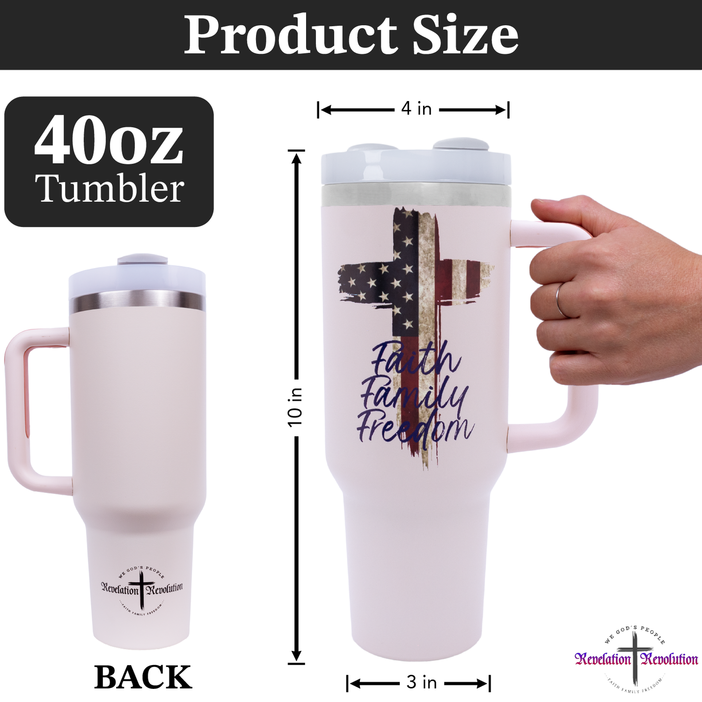 Faith, Family, Freedom 40 oz. Tumbler Light Pink