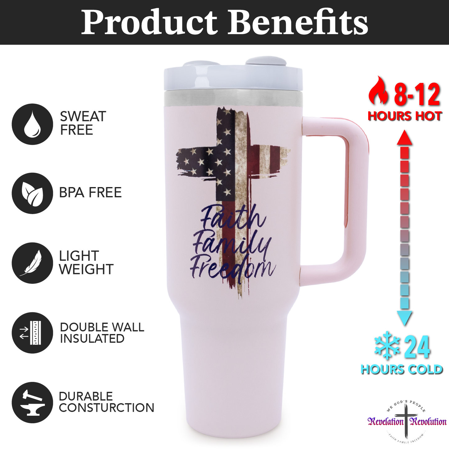 Faith, Family, Freedom 40 oz. Tumbler Light Pink