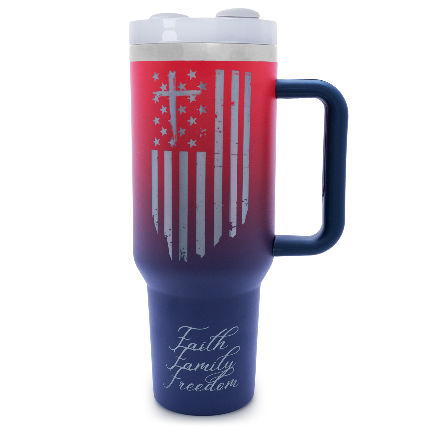 Faith, Family, Freedom 40 oz. Tumbler Red/Blue Gradient