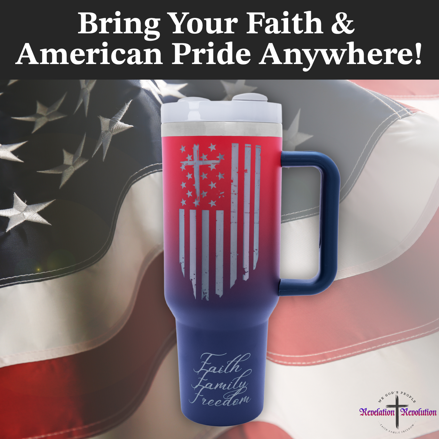 Faith, Family, Freedom 40 oz. Tumbler Red/Blue Gradient