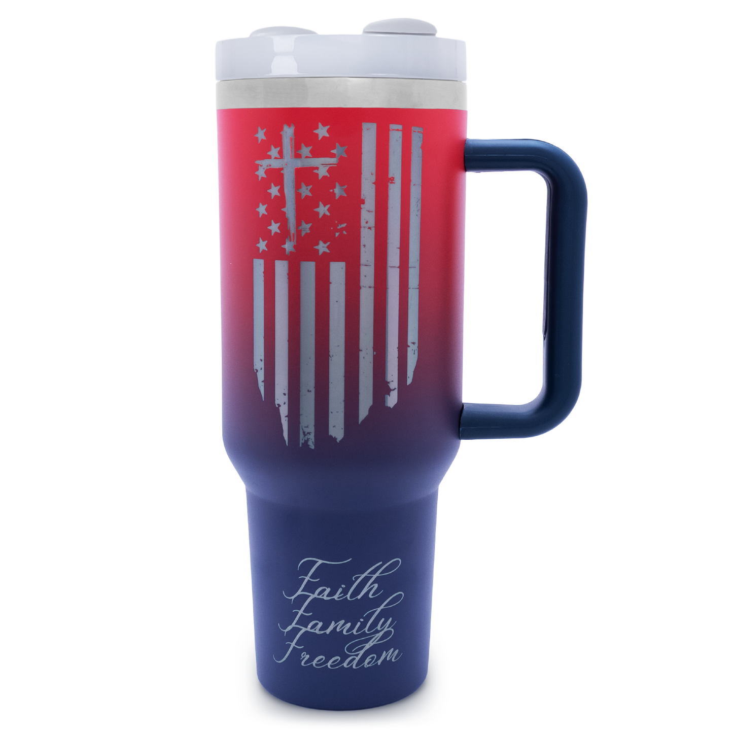 Faith, Family, Freedom 40 oz. Tumbler Red/Blue Gradient