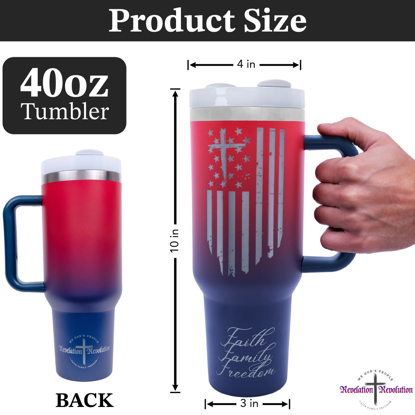 Faith, Family, Freedom 40 oz. Tumbler Red/Blue Gradient