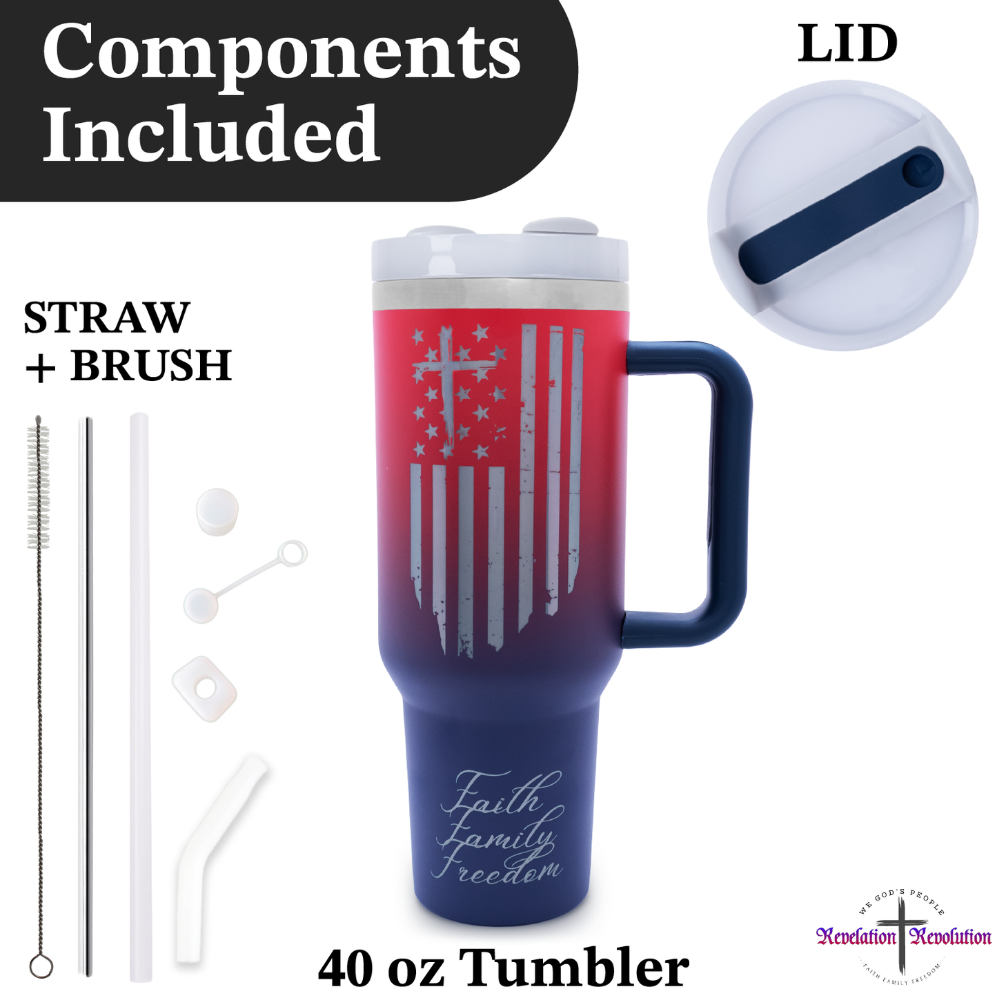 Faith, Family, Freedom 40 oz. Tumbler Red/Blue Gradient